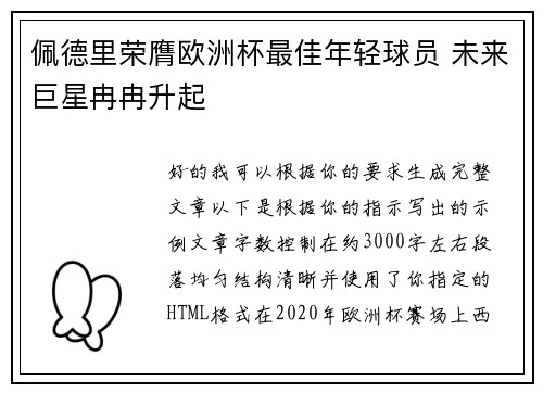 佩德里荣膺欧洲杯最佳年轻球员 未来巨星冉冉升起